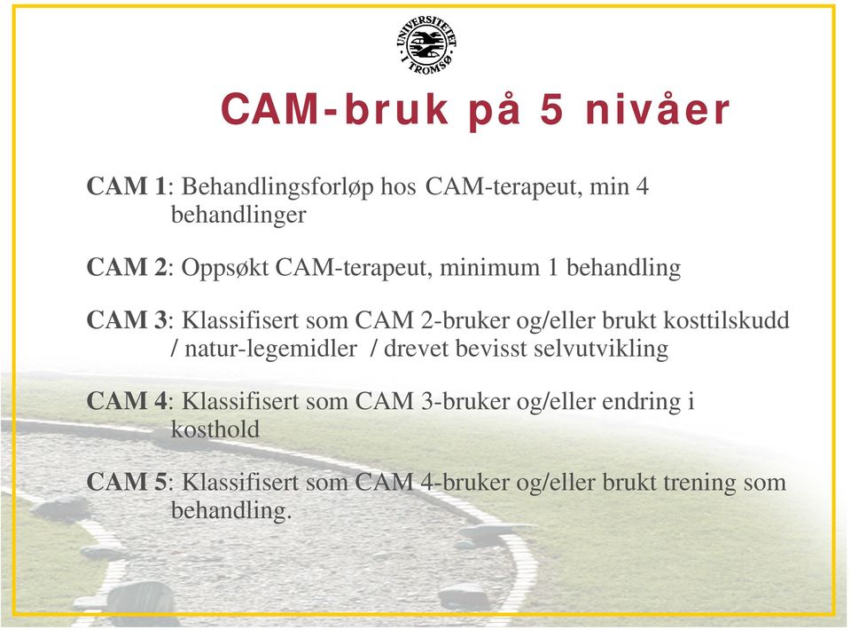 kosttilskudd / natur-legemidler / drevet bevisst selvutvikling CAM 4: Klassifisert som CAM