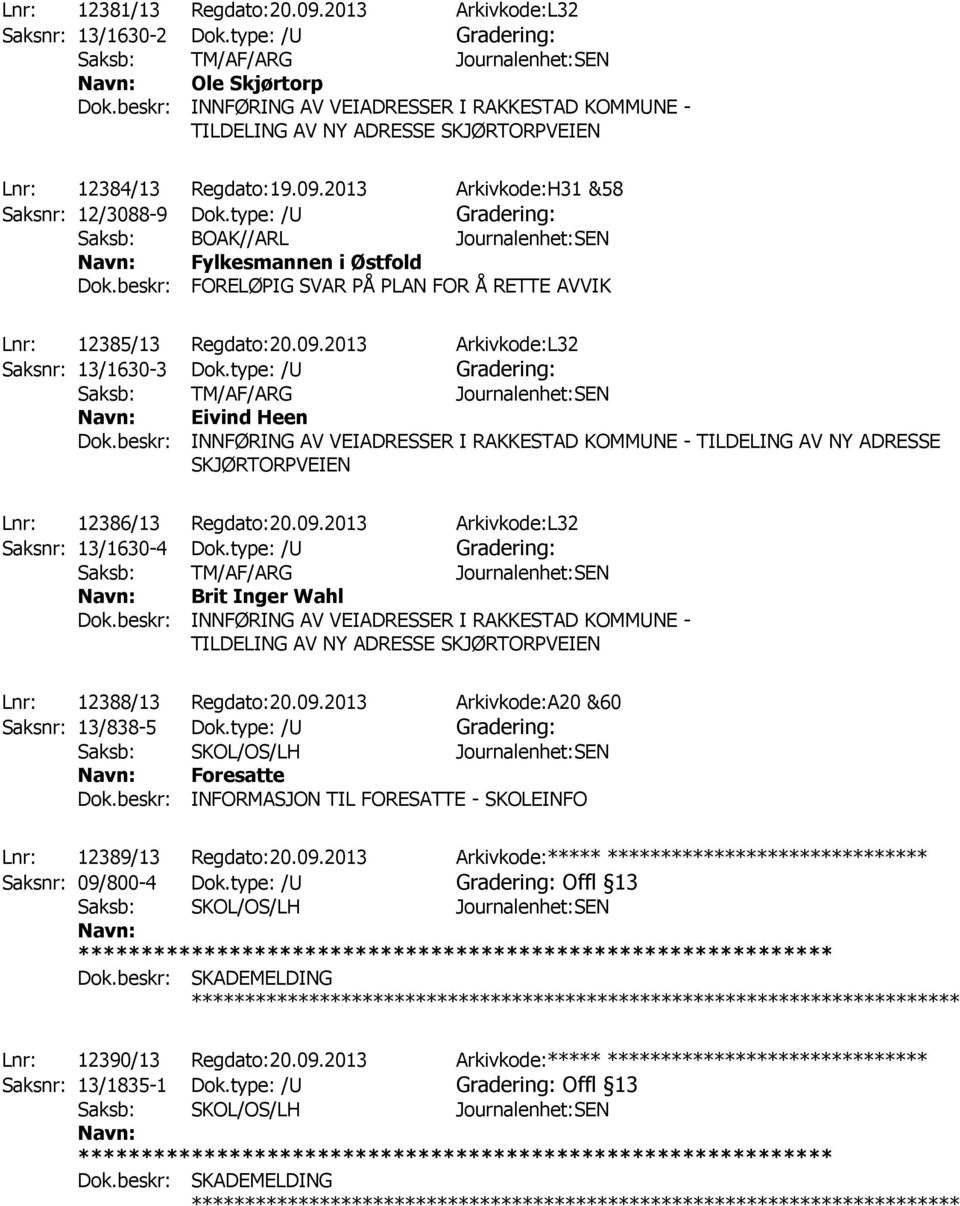 type: /U Gradering: Saksb: BOAK//ARL Journalenhet:SEN Fylkesmannen i Østfold Dok.beskr: FORELØPIG SVAR PÅ PLAN FOR Å RETTE AVVIK Lnr: 12385/13 Regdato:20.09.2013 Arkivkode:L32 Saksnr: 13/1630-3 Dok.