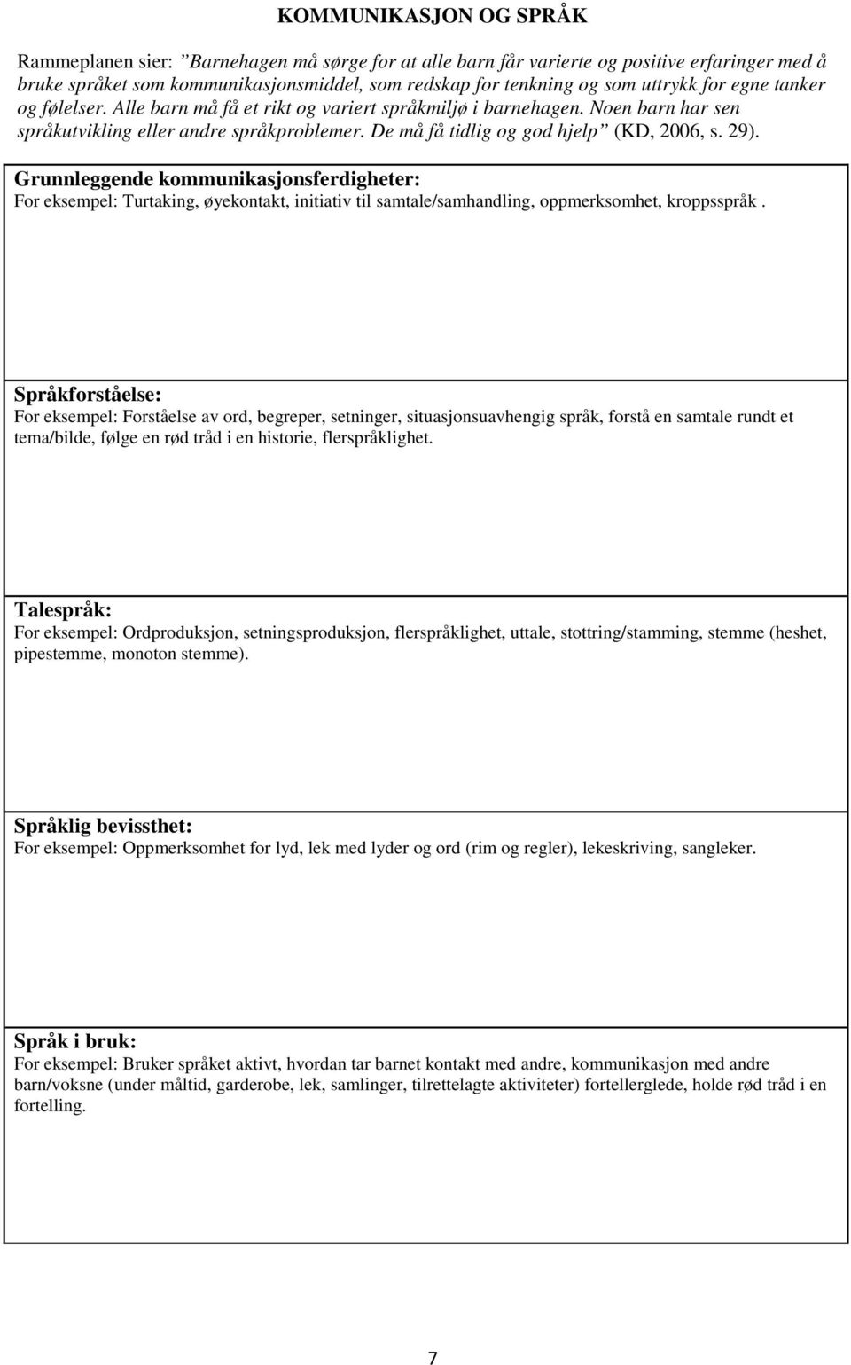 Grunnleggende kommunikasjonsferdigheter: For eksempel: Turtaking, øyekontakt, initiativ til samtale/samhandling, oppmerksomhet, kroppsspråk.