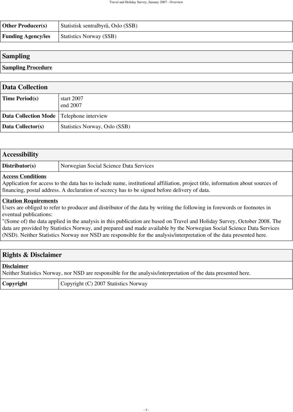 Conditions Application for access to the data has to include name, institutional affiliation, project title, information about sources of financing, postal address.