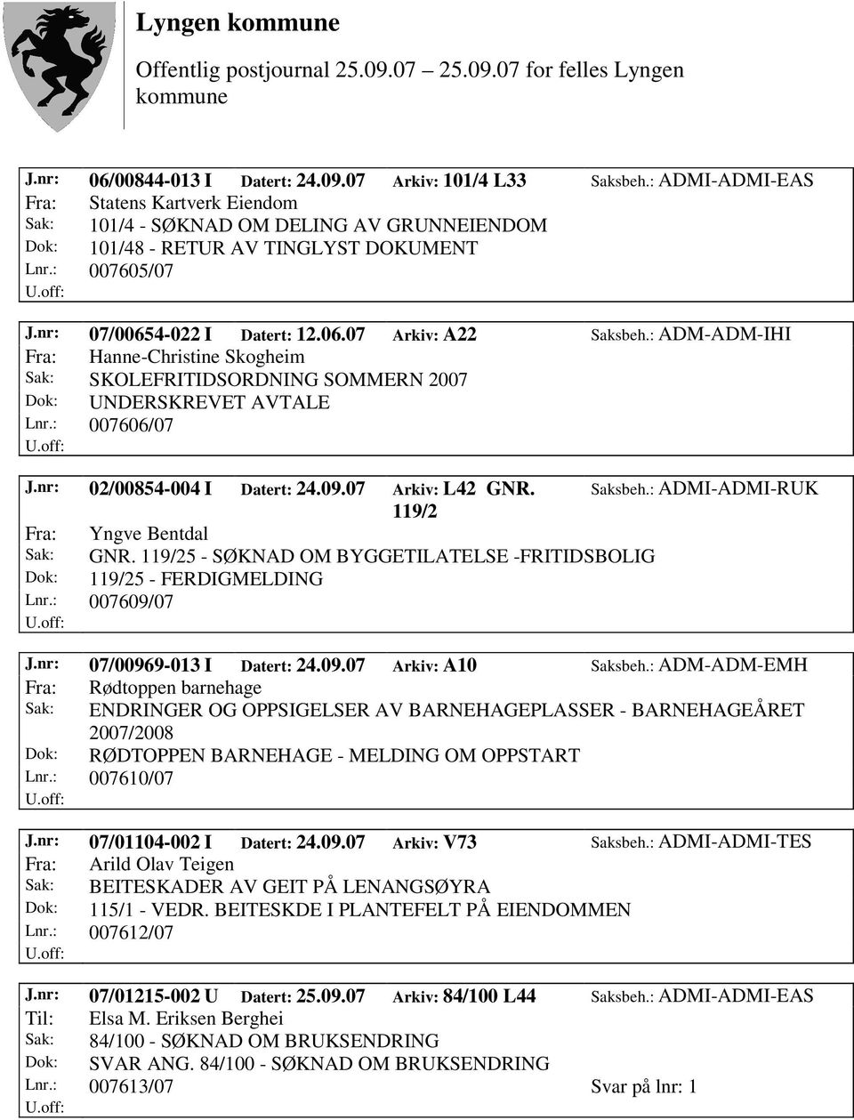 : ADM-ADM-IHI Fra: Hanne-Christine Skogheim Sak: SKOLEFRITIDSORDNING SOMMERN 2007 Dok: UNDERSKREVET AVTALE Lnr.: 007606/07 J.nr: 02/00854-004 I Datert: 24.09.07 Arkiv: L42 GNR. Saksbeh.