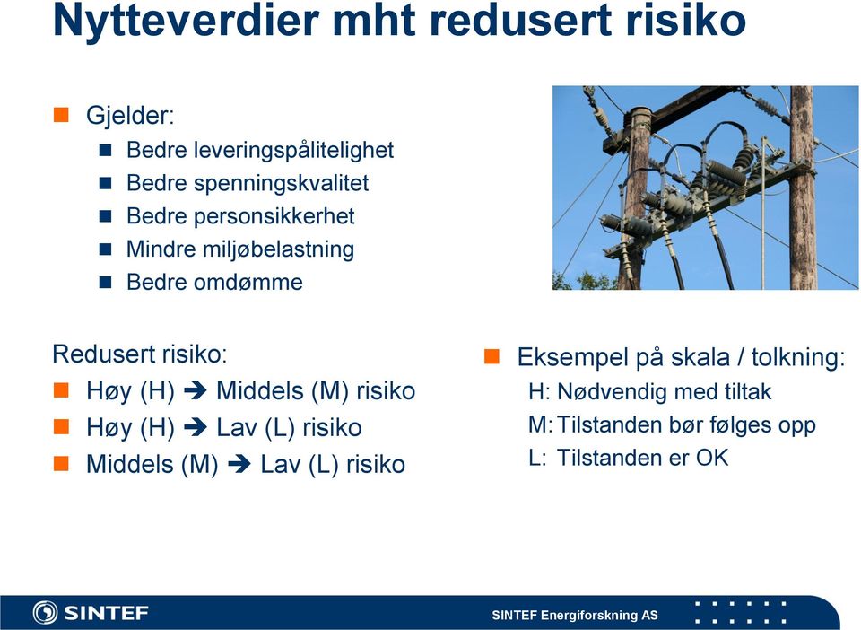 risiko: Høy (H) Middels (M) risiko Høy (H) Lav (L) risiko Middels (M) Lav (L) risiko