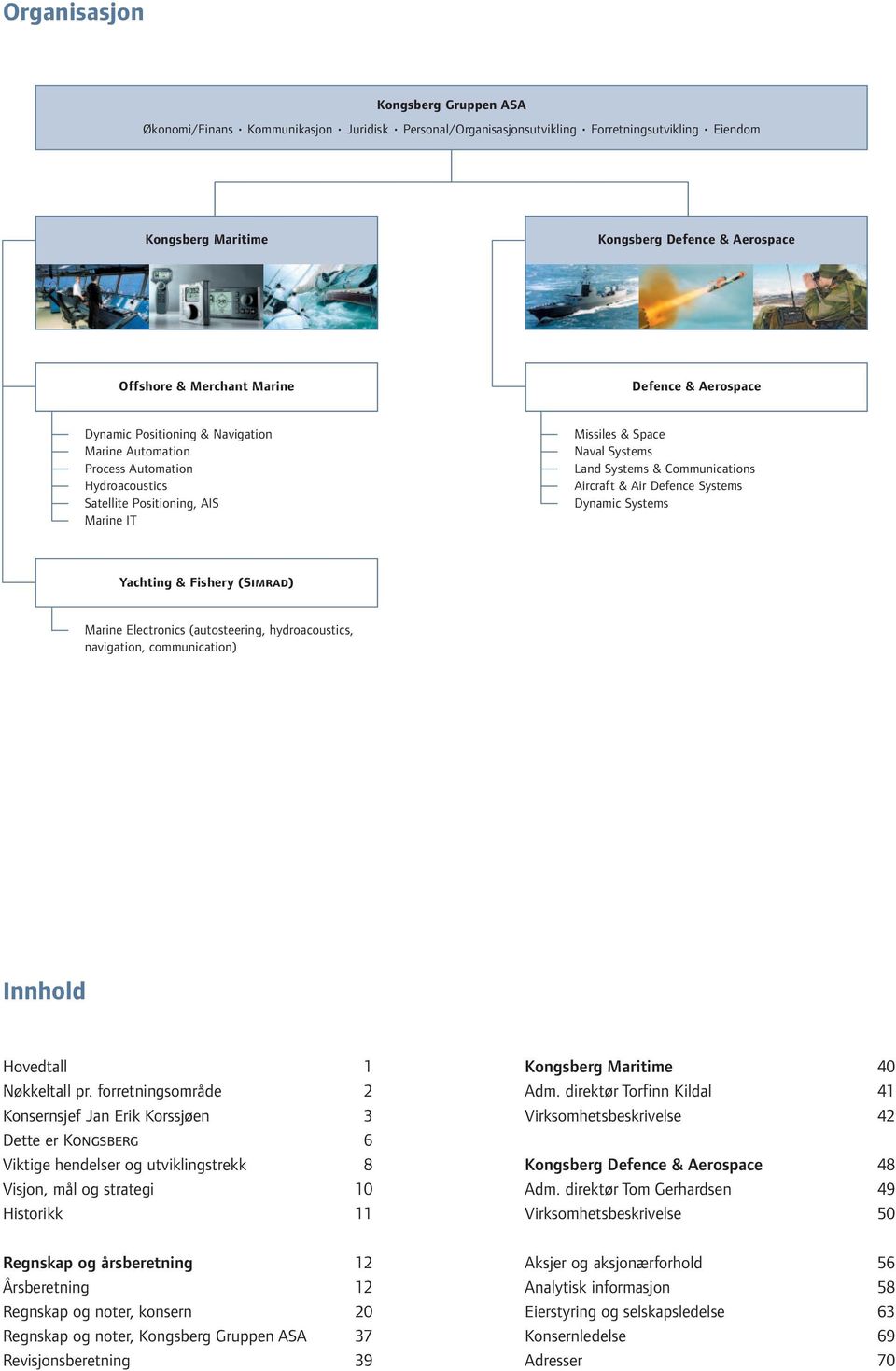 Systems & Communications Aircraft & Air Defence Systems Dynamic Systems Yachting & Fishery (Simrad) Marine Electronics (autosteering, hydroacoustics, navigation, communication) Innhold Hovedtall 1