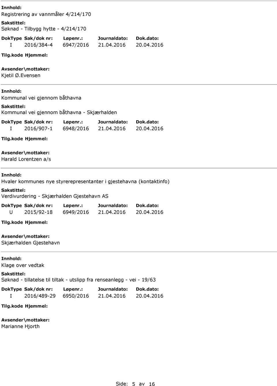 Hvaler kommunes nye styrerepresentanter i gjestehavna (kontaktinfo) Verdivurdering - Skjærhalden Gjestehavn AS 2015/92-18