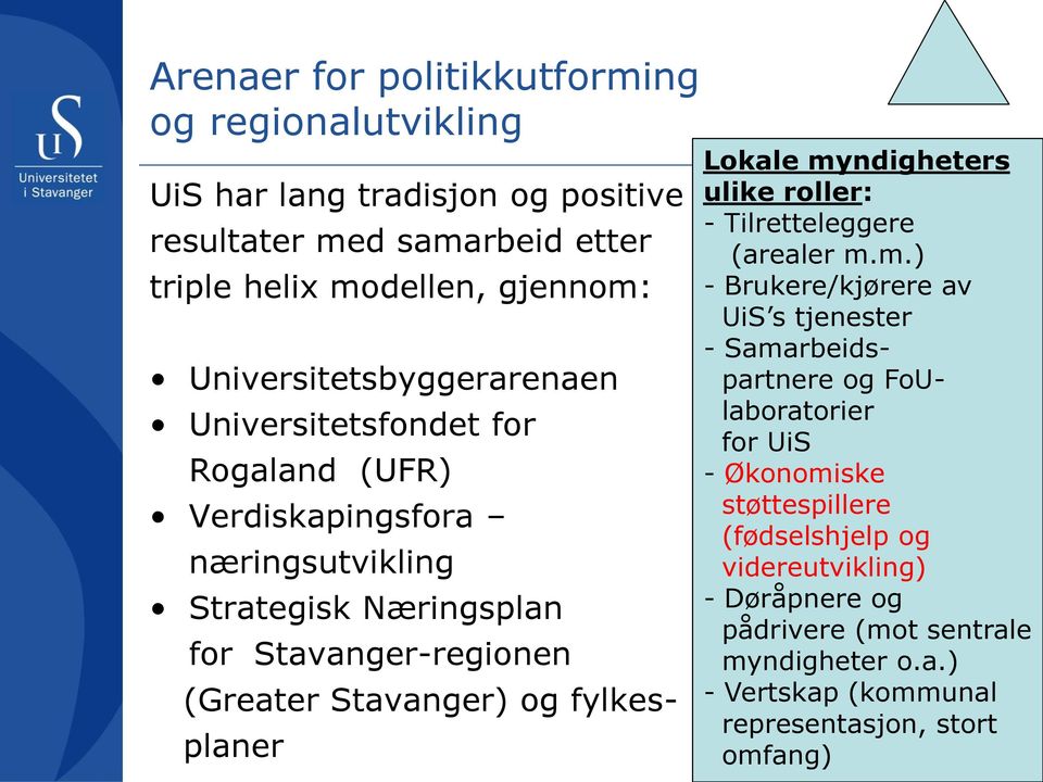 Stavanger) og fylkes- planer Lokale my