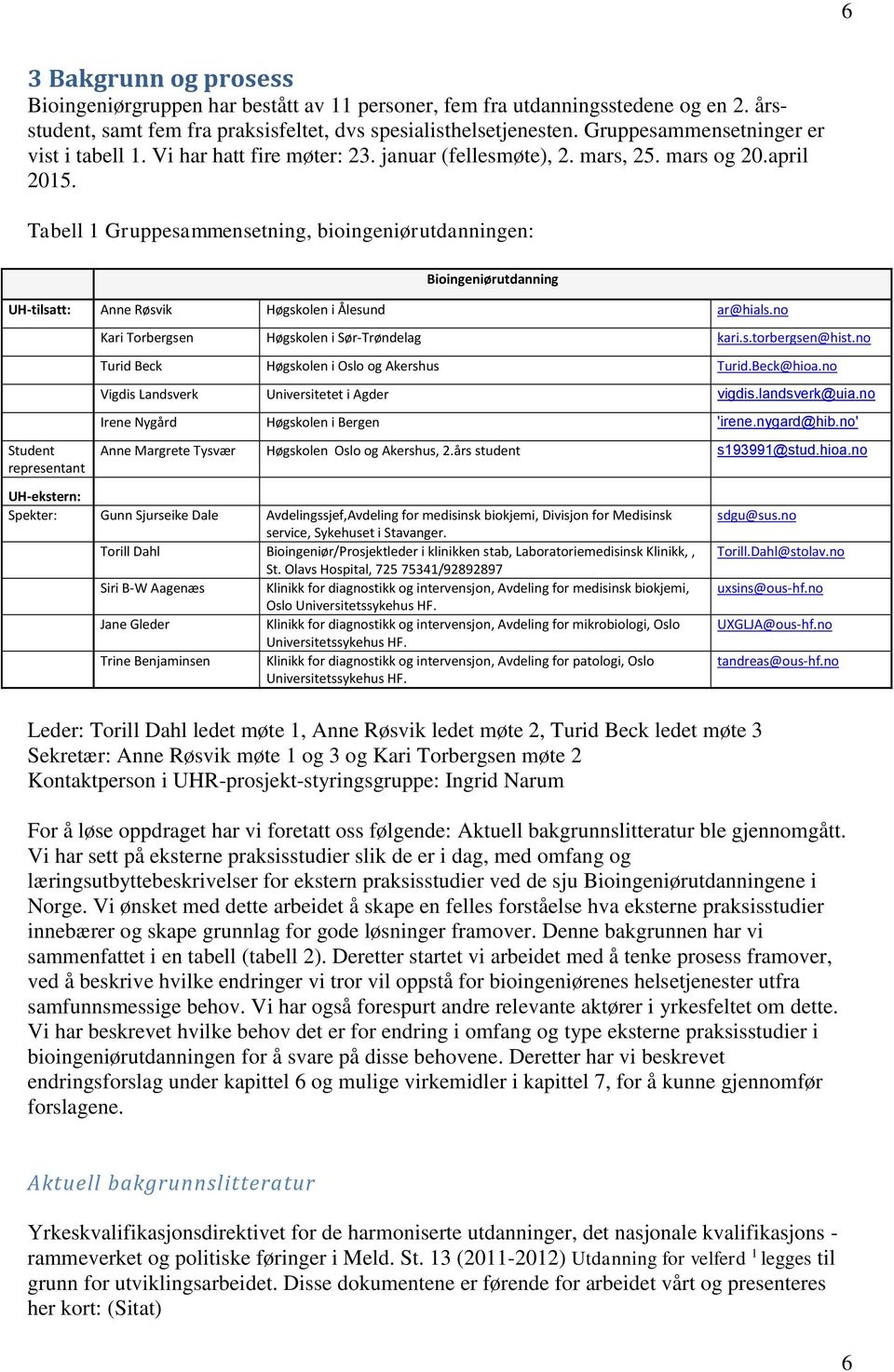 Tabell 1 Gruppesammensetning, bioingeniørutdanningen: Bioingeniørutdanning UH-tilsatt: Anne Røsvik Høgskolen i Ålesund ar@hials.no Kari Torbergsen Høgskolen i Sør-Trøndelag kari.s.torbergsen@hist.