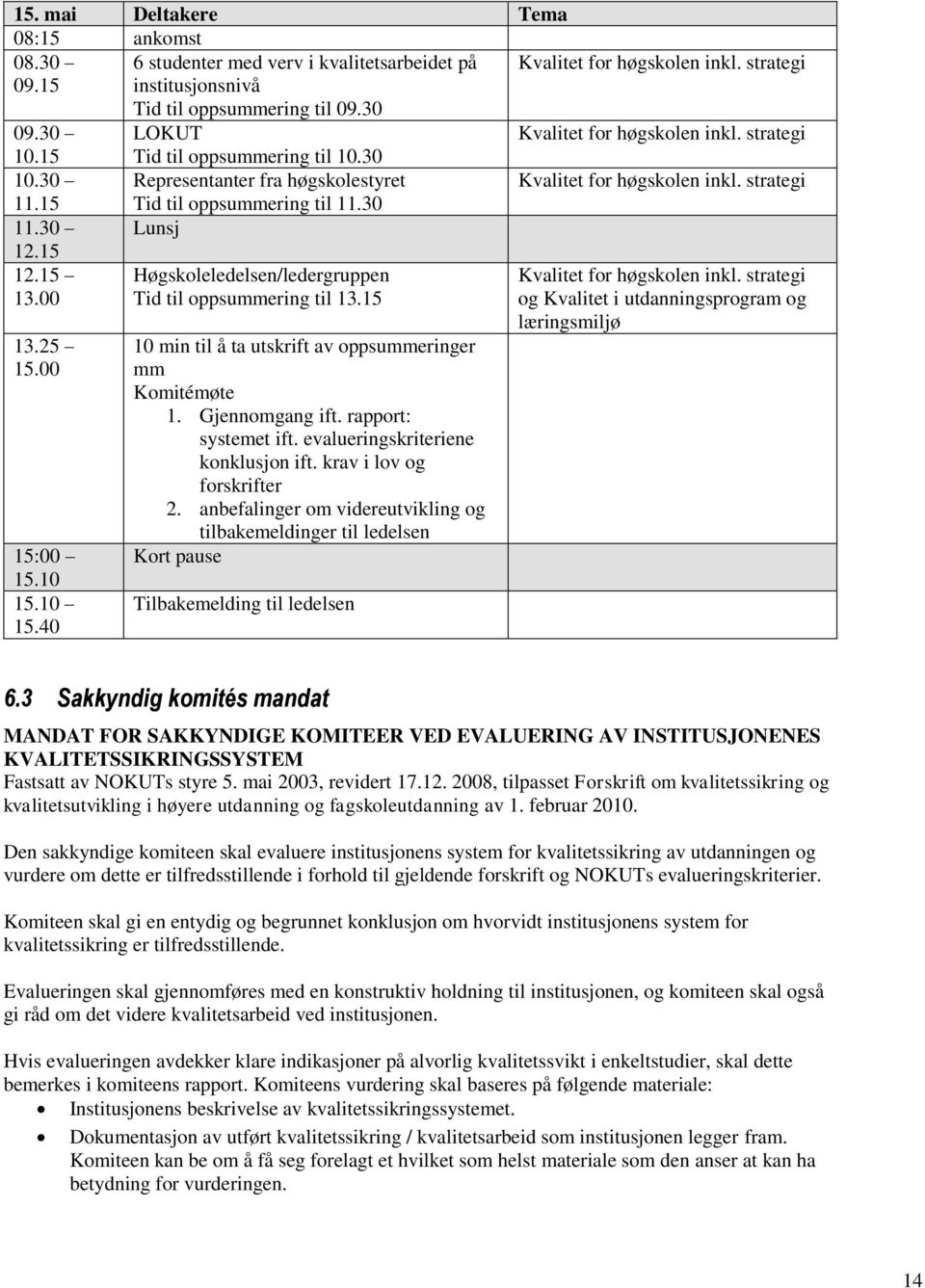 30 11.30 Lunsj 12.15 12.15 13.00 13.25 15.00 15:00 15.10 15.10 15.40 Høgskoleledelsen/ledergruppen Tid til oppsummering til 13.15 10 min til å ta utskrift av oppsummeringer mm Komitémøte 1.