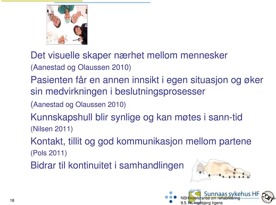 blir synlige og kan møtes i sann-tid (Nilsen 2011) Kontakt, tillit og god kommunikasjon mellom partene