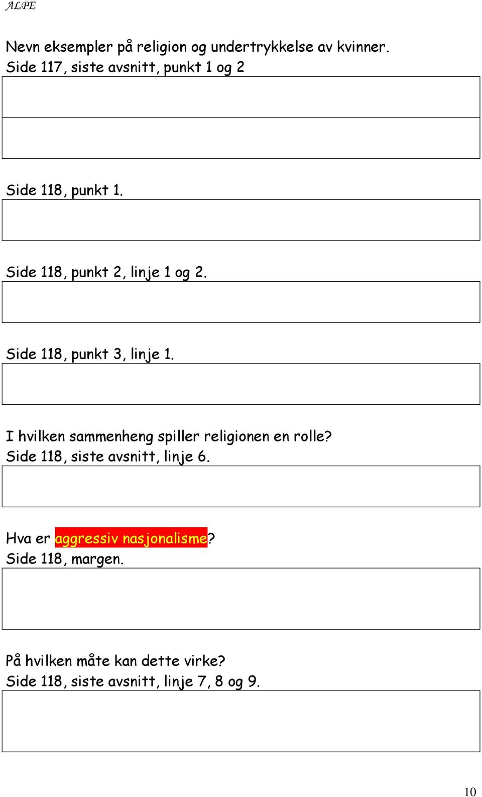 Side 118, punkt 3, linje 1. I hvilken sammenheng spiller religionen en rolle?