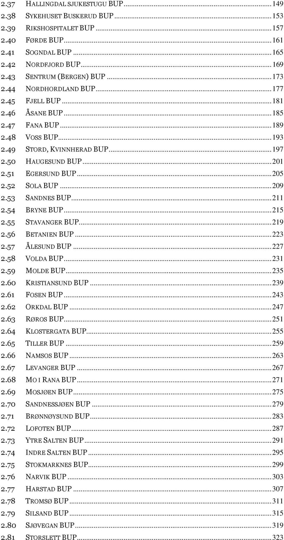 52 SOLA BUP...209 2.53 SANDNES BUP...211 2.54 BRYNE BUP...215 2.55 STAVANGER BUP...219 2.56 BETANIEN BUP...223 2.57 ÅLESUND BUP...227 2.58 VOLDA BUP...231 2.59 MOLDE BUP...235 2.60 KRISTIANSUND BUP.