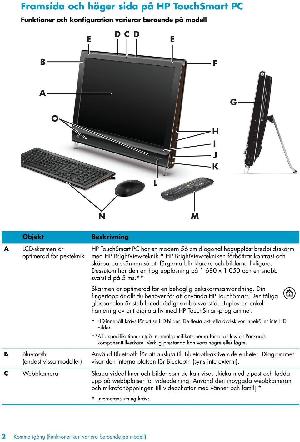 * HP BrightView-tekniken förbättrar kontrast och skärpa på skärmen så att färgerna blir klarare och bilderna livligare.