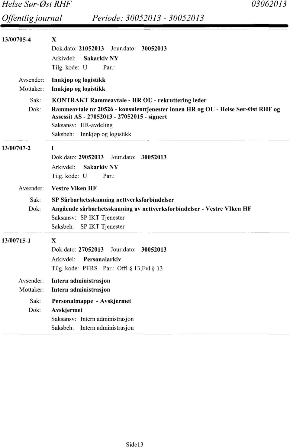 og Assessit AS - 27052013-27052015 - signert HR-avdeling Innkjøp og logistikk 13/00707-2 Dok.dato: 29052013 Jour.