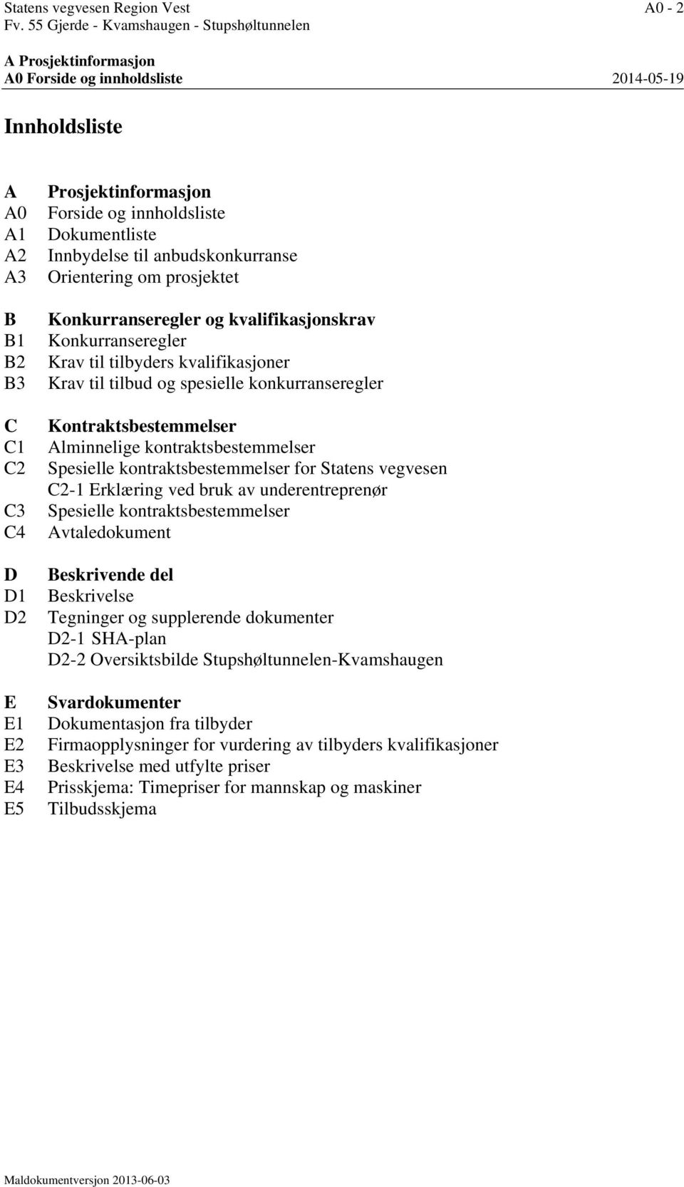 Prosjektinformasjon Forside og innholdsliste Dokumentliste Innbydelse til anbudskonkurranse Orientering om prosjektet Konkurranseregler og kvalifikasjonskrav Konkurranseregler Krav til tilbyders