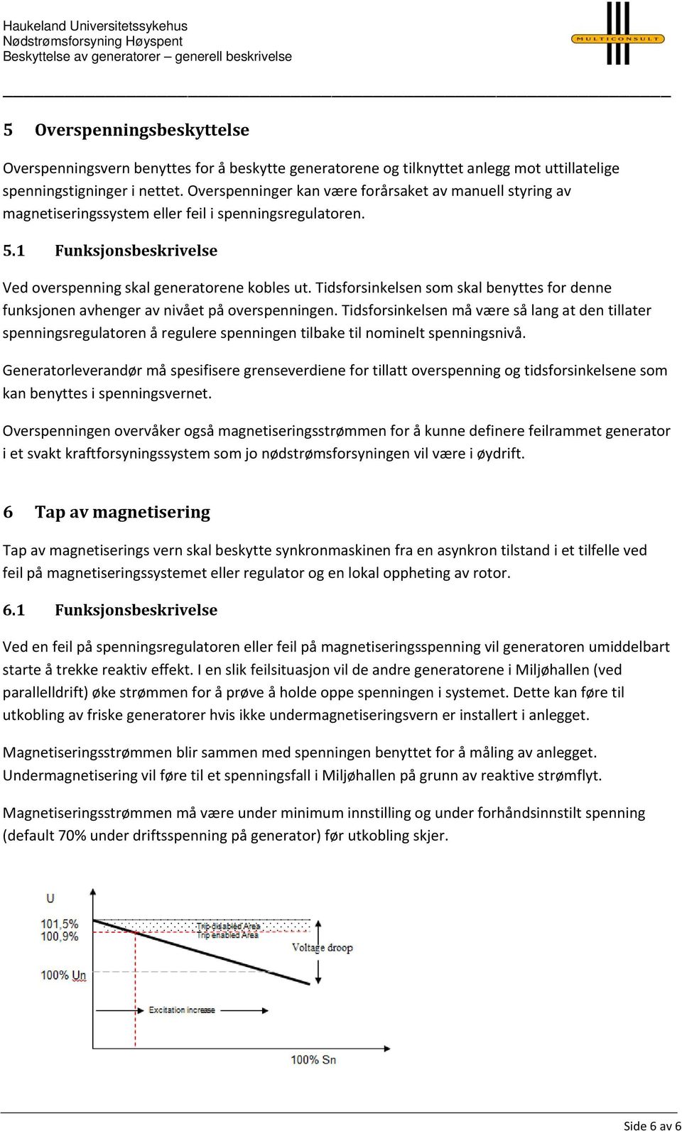 1 Funksjonsbeskrivelse Ved overspenning skal generatorene kobles ut. Tidsforsinkelsen som skal benyttes for denne funksjonen avhenger av nivået på overspenningen.