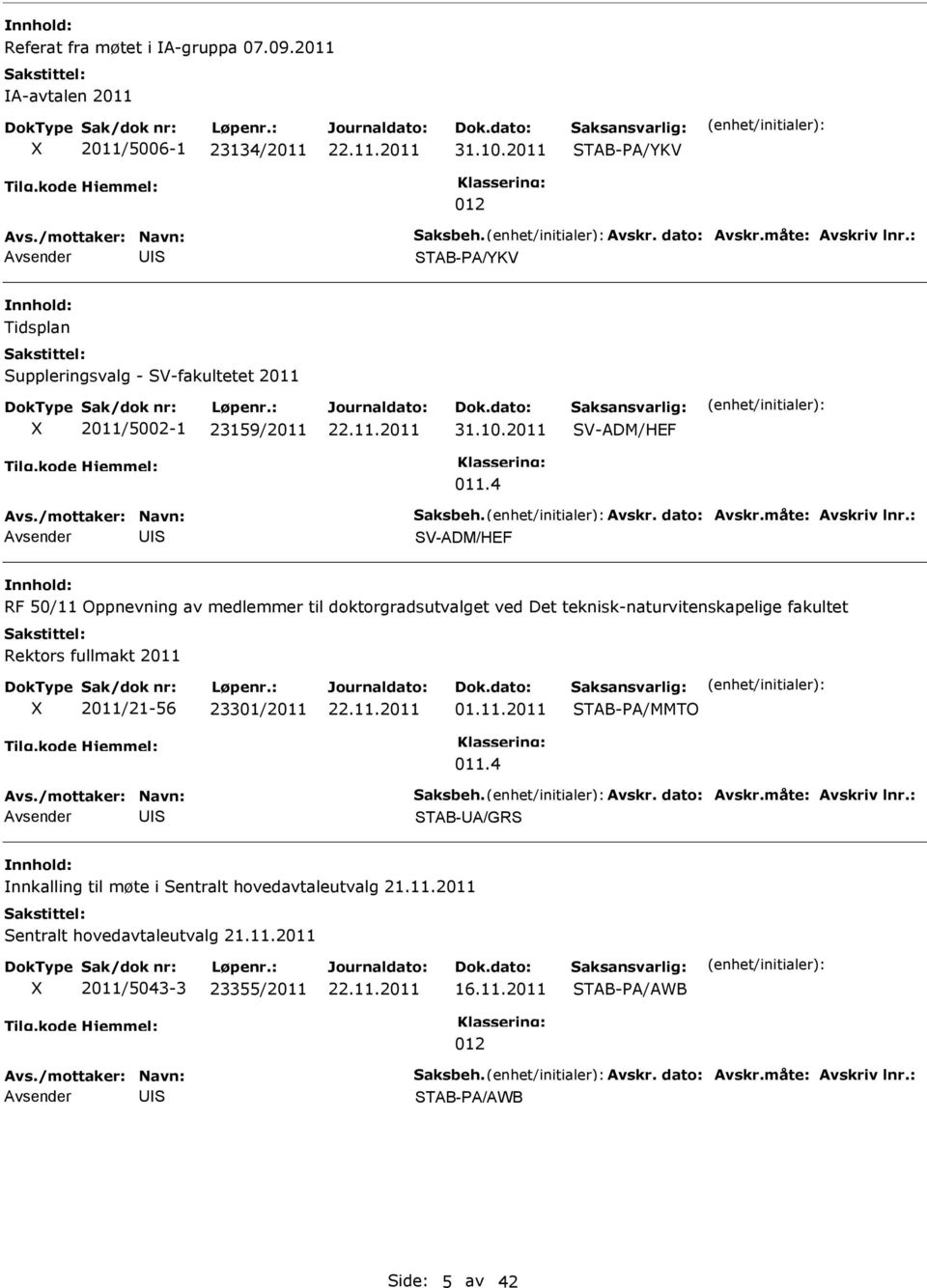 4 V-ADM/HEF RF 50/11 Oppnevning av medlemmer til doktorgradsutvalget ved Det teknisk-naturvitenskapelige fakultet Rektors fullmakt 2011