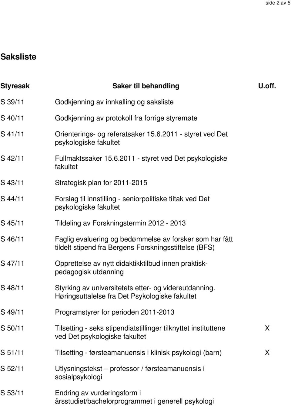 2011 - styret ved Det psykologiske fakultet Fullmaktssaker 15.6.