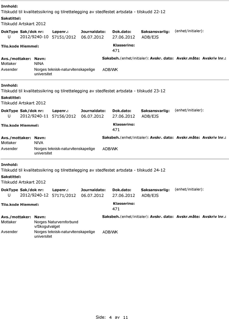 - tilskudd 23-12 2012/9240-11 57156/2012 NVA Tilskudd til kvalitetssikring og tilrettelegging av