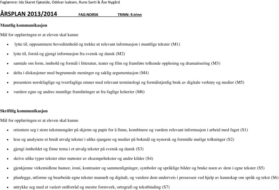 informasjon fra svensk og dansk (M2) samtale om form, innhold og formål i litteratur, teater og film og framføre tolkende opplesing og dramatisering (M3) delta i diskusjoner med begrunnede meninger