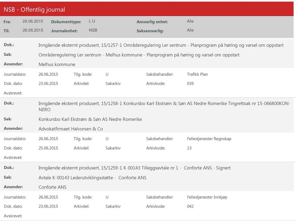 2015 Arkivdel: Sakarkiv Arkivkode: 039 Inngående eksternt produsert, 15/1258-1 Konkursbo Karl Ekstrøm & Søn AS Nedre Romerike Tingrettsak nr 15-066800KON- NERO Konkursbo Karl Ekstrøm & Søn AS Nedre