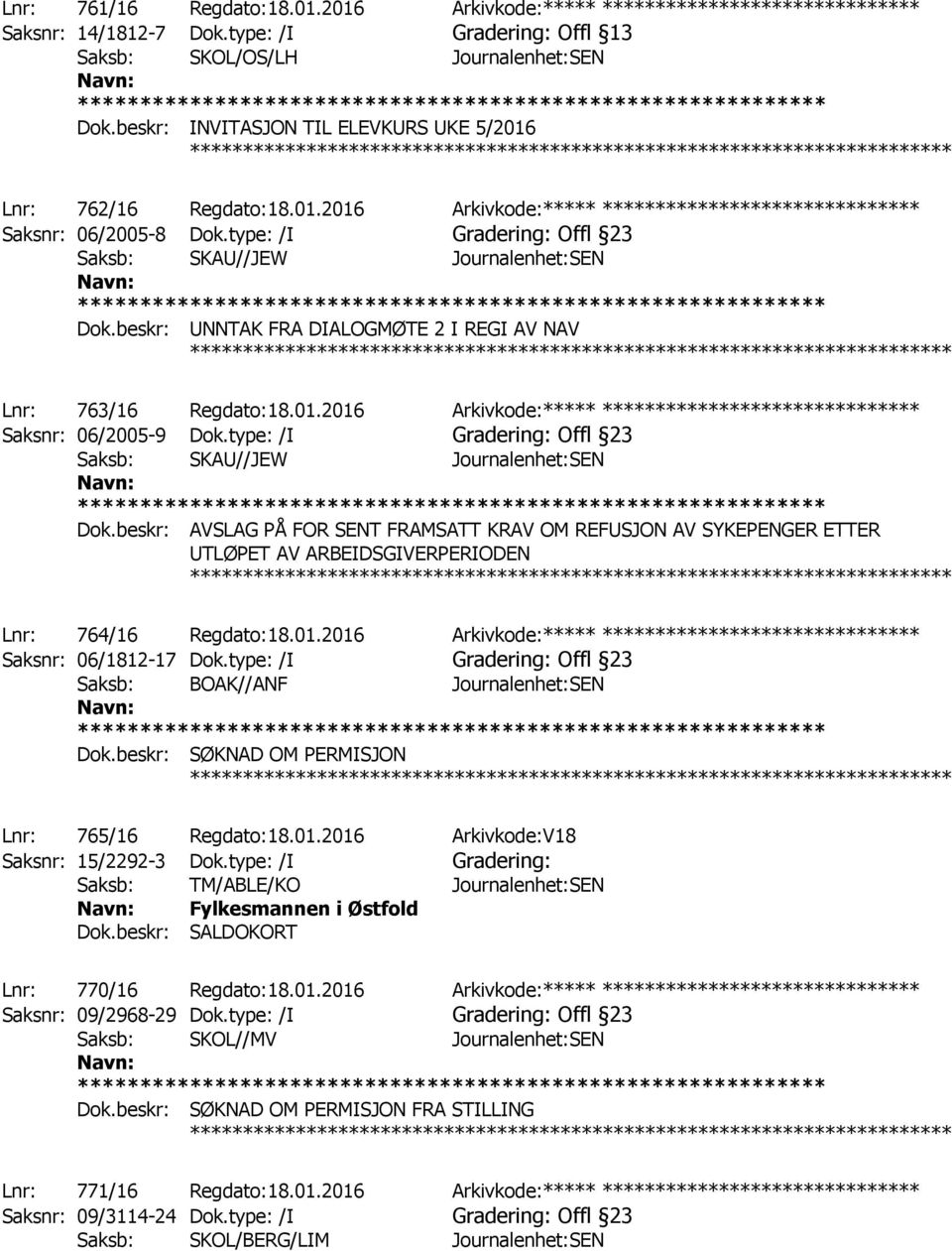 type: /I Gradering: Offl 23 Saksb: SKAU//JEW Journalenhet:SEN Dok.beskr: UNNTAK FRA DIALOGMØTE 2 I REGI AV NAV ************ Lnr: 763/16 Regdato:18.01.