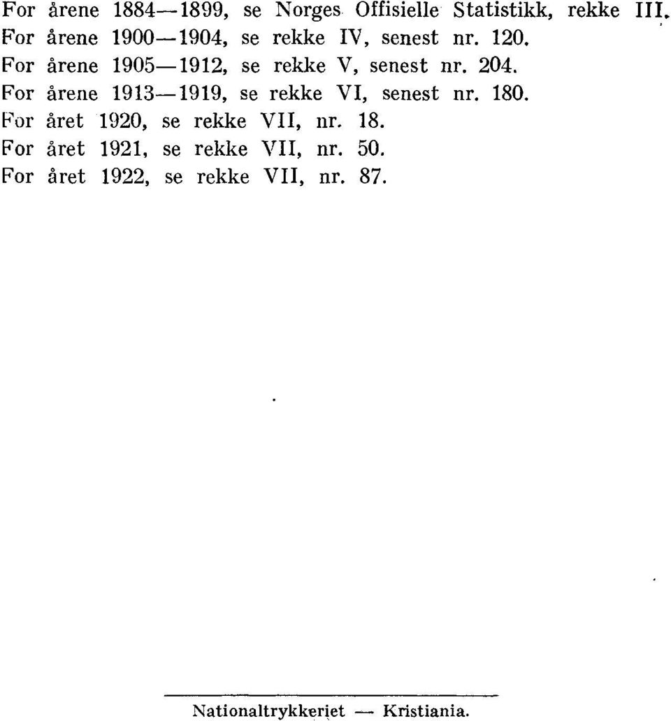 For årene 1905-1912, se rekke V, senest nr. 204.