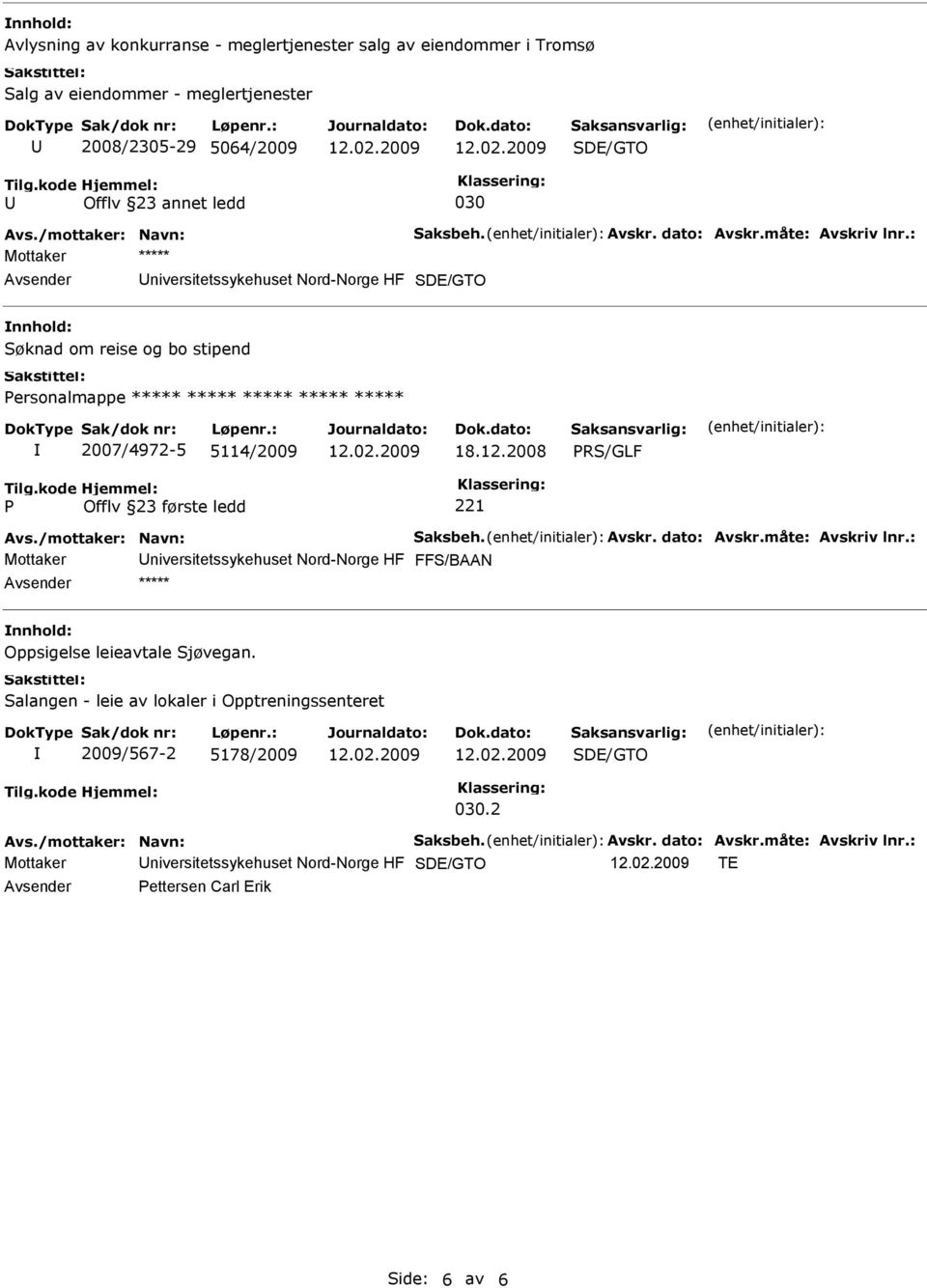 5114/2009 18.12.2008 RS/GLF Mottaker niversitetssykehuset Nord-Norge HF FFS/BAAN ***** Oppsigelse leieavtale Sjøvegan.