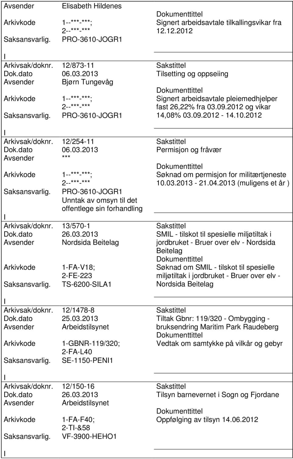 12/254-11 Sakstittel Dok.dato 06.03.2013 Permisjon og fråvær 1--***-***; PRO-3610-JOGR1 Unntak av omsyn til det offentlege sin forhandling Søknad om permisjon for militærtjeneste 10.03.2013-21.04.