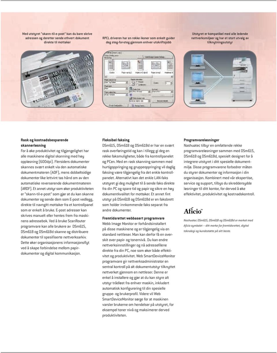 tilgjengelighet har alle maskinene digital skanning med høy oppløsning (600dpi).