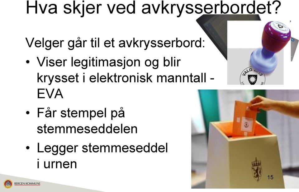 legitimasjon og blir krysset i elektronisk