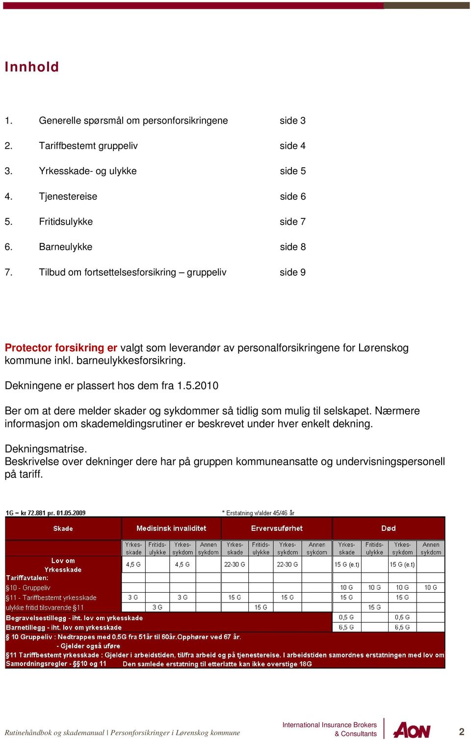 Tilbud om fortsettelsesforsikring gruppeliv side 9 Protector forsikring er valgt som leverandør av personalforsikringene for Lørenskog kommune inkl. barneulykkesforsikring.