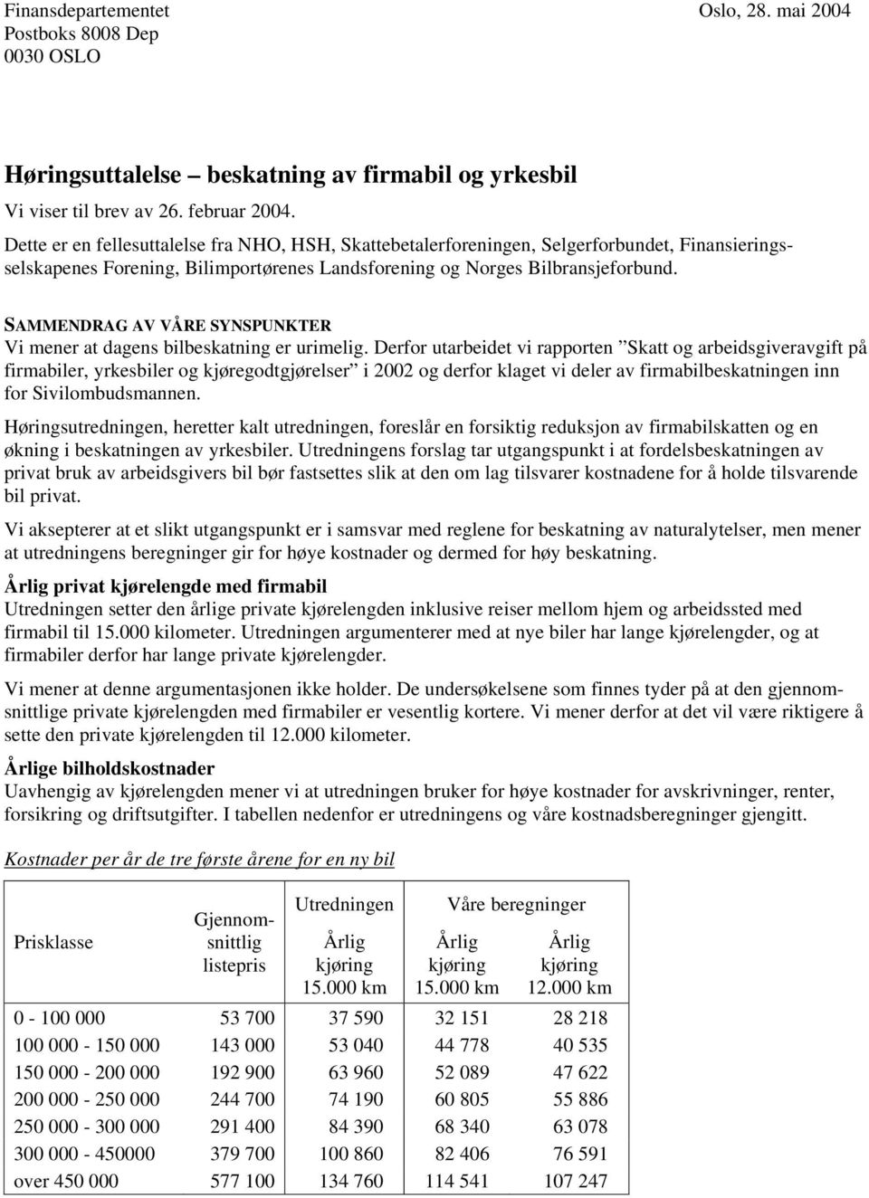 SAMMENDRAG AV VÅRE SYNSPUNKTER Vi mener at dagens bilbeskatning er urimelig.