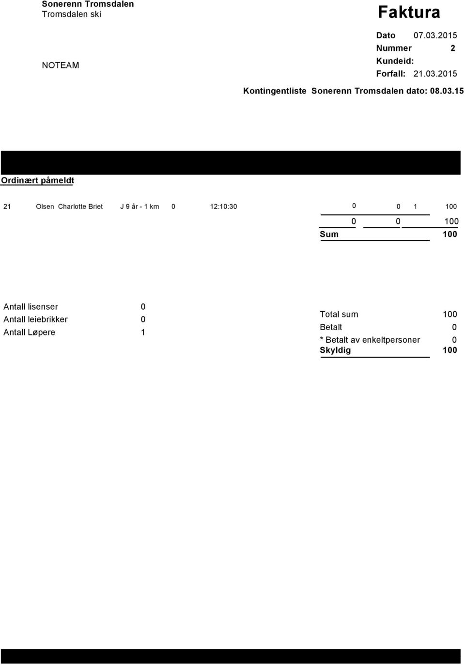 lisenser Antall Lшpere 1 Total sum 1 Betalt * Betalt av