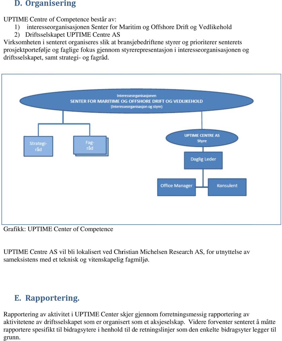 fagråd. Grafikk: UPTIME Center of Competence UPTIME Centre AS vil bli lokalisert ved Christian Michelsen Research AS, for utnyttelse av sameksistens med et teknisk og vitenskapelig g fagmiljø. E.