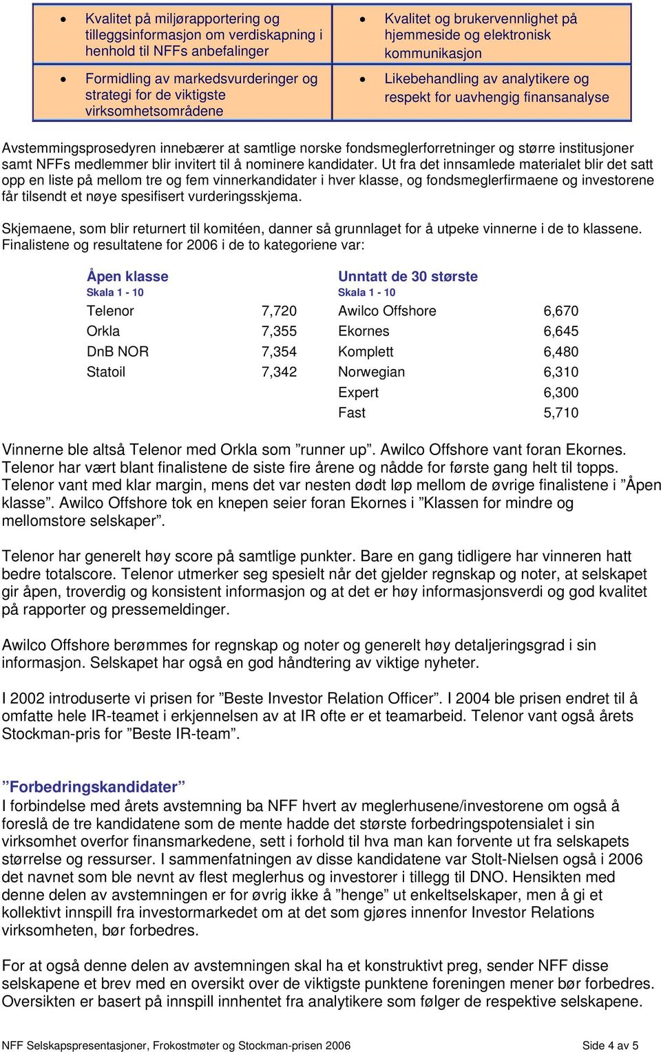 fondsmeglerforretninger og større institusjoner samt NFFs medlemmer blir invitert til å nominere kandidater.