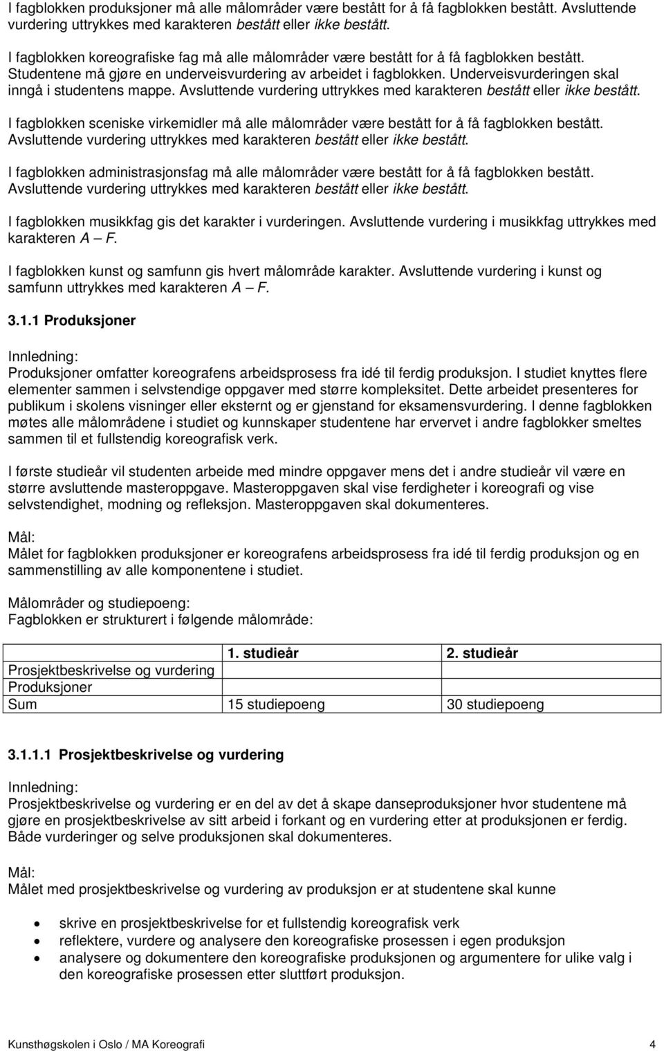 Underveisvurderingen skal inngå i studentens mappe. Avsluttende vurdering uttrykkes med karakteren bestått eller ikke bestått.