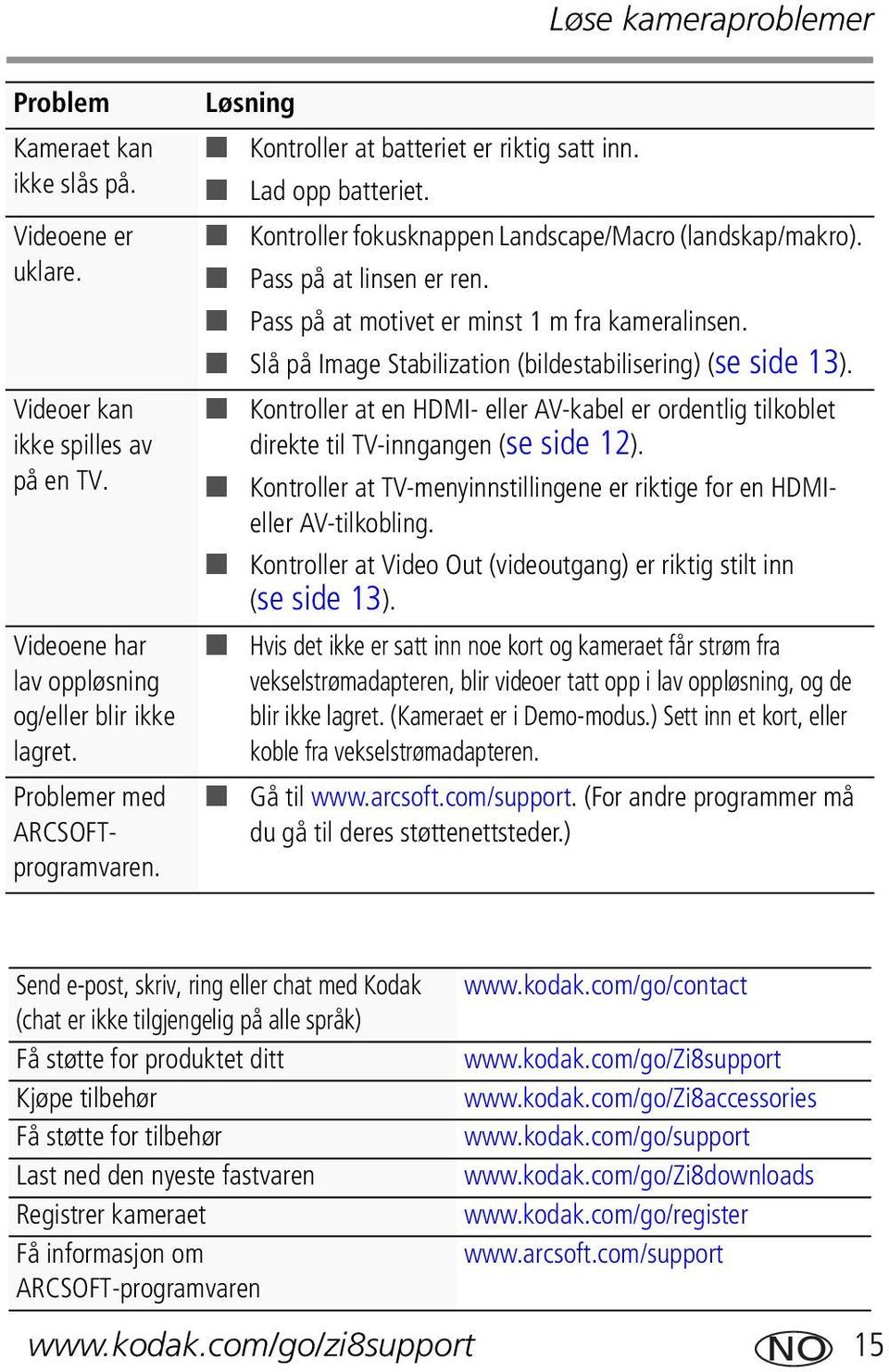 Pass på at motivet er minst 1 m fra kameralinsen. Slå på Image Stabilization (bildestabilisering) (se side 13).