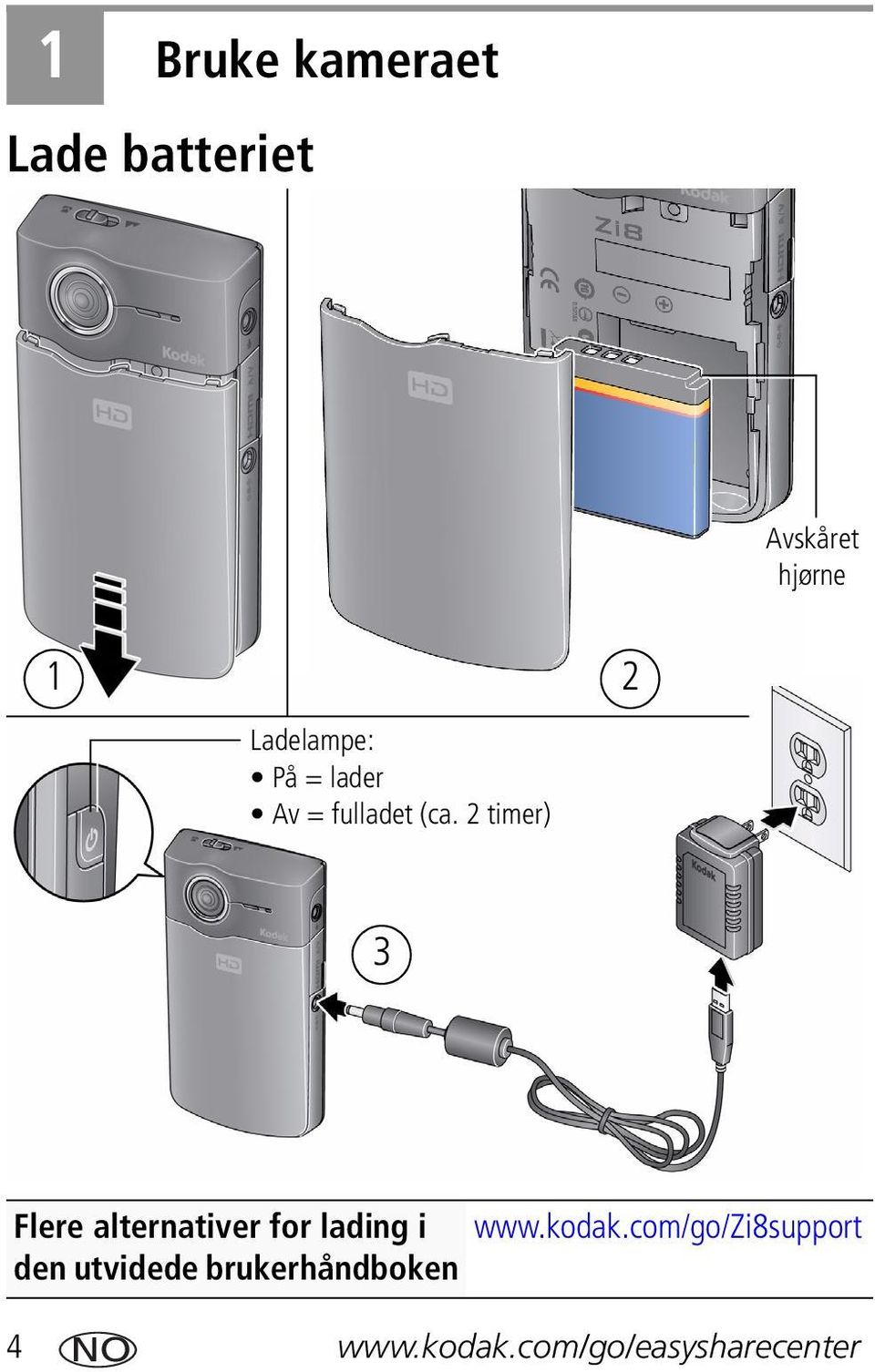 2 timer) 2 3 Flere alternativer for lading i www.kodak.