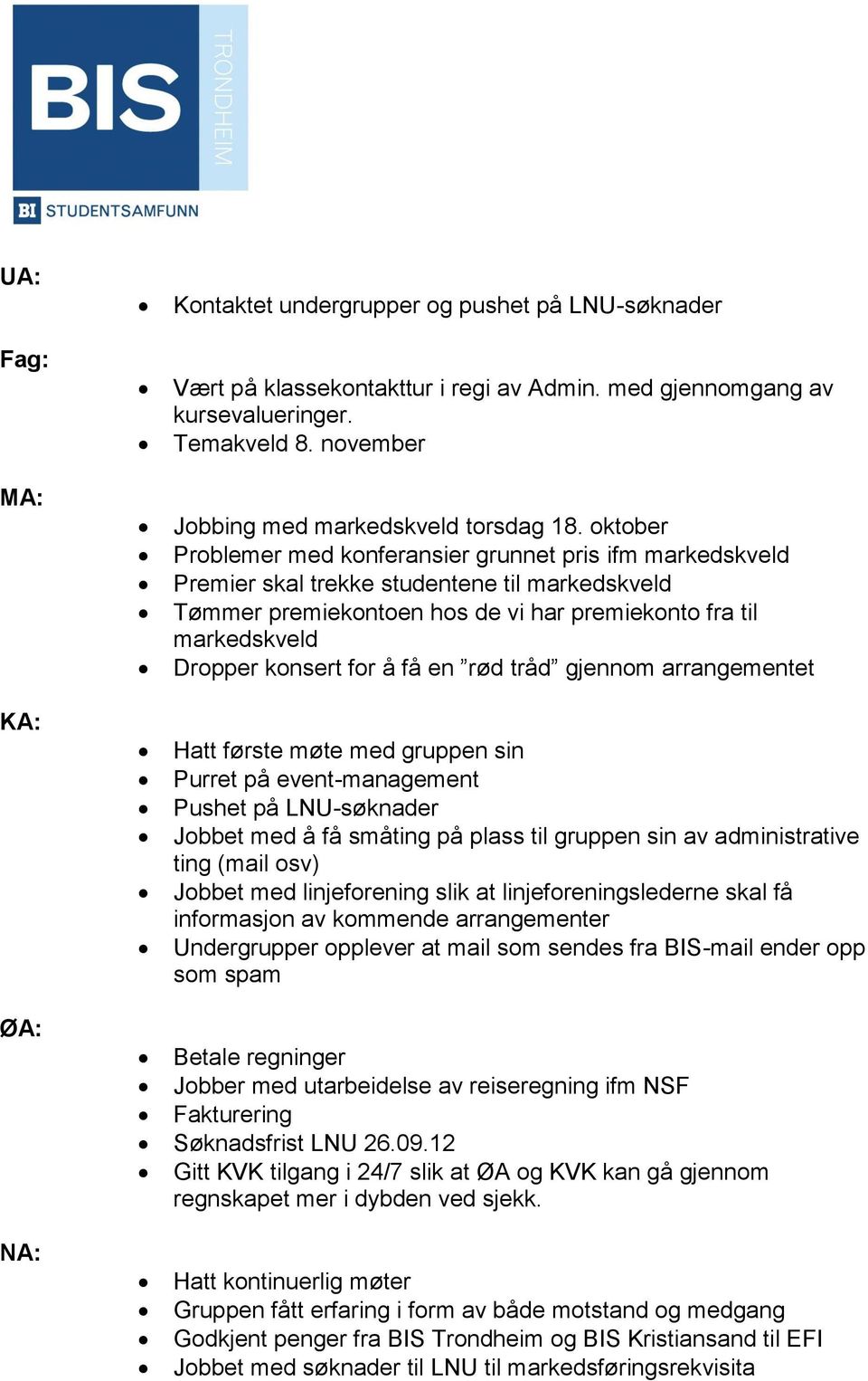 oktober Problemer med konferansier grunnet pris ifm markedskveld Premier skal trekke studentene til markedskveld Tømmer premiekontoen hos de vi har premiekonto fra til markedskveld Dropper konsert