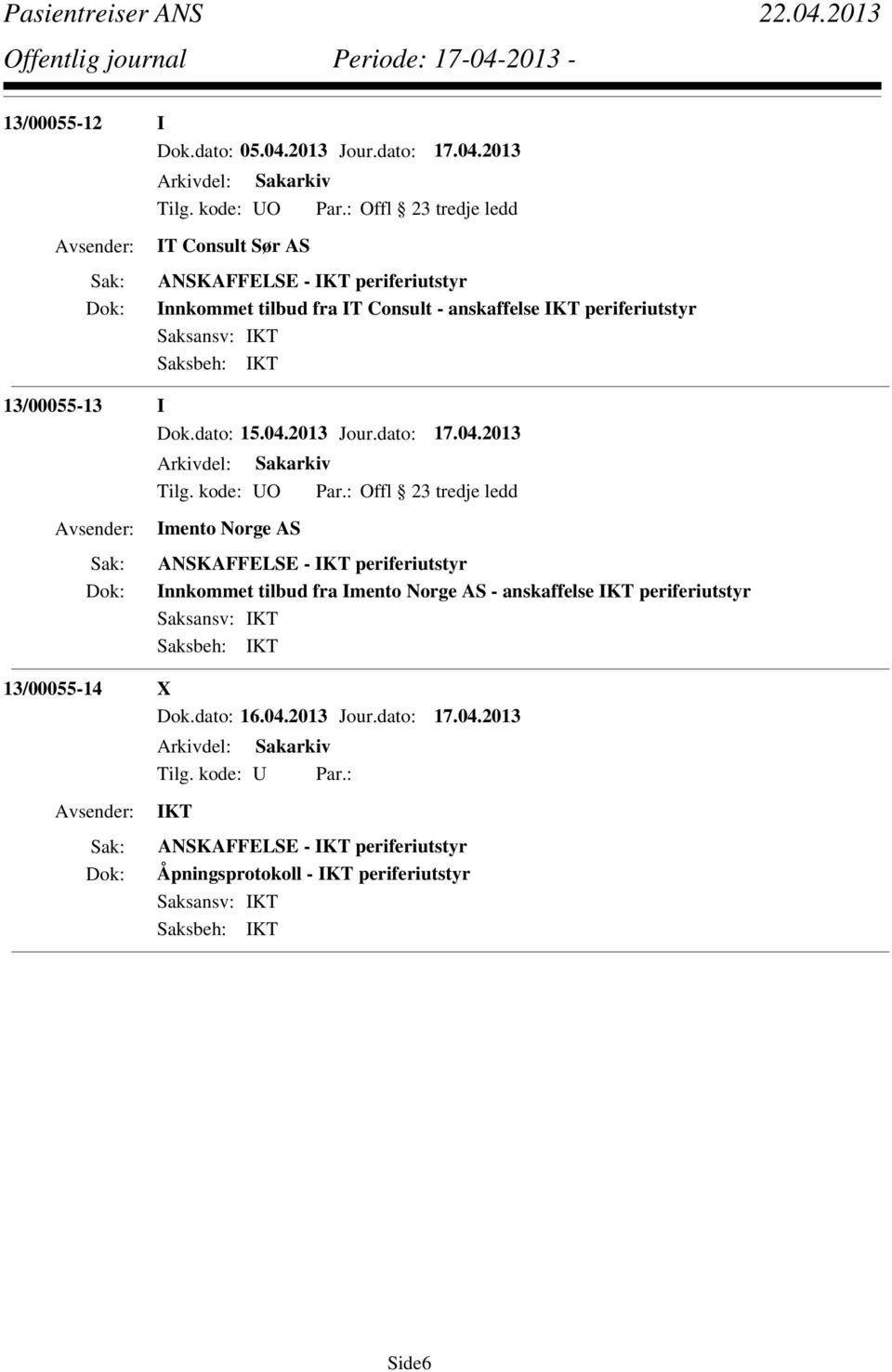 13/00055-13 I Dok.dato: 15.04.2013 Jour.dato: 17.04.2013 Tilg. kode: UO Par.