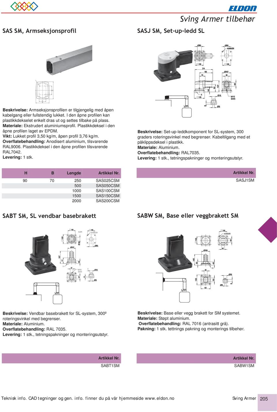 Vikt: Lukket profil 3,50 kg/m, åpen profil 3,76 kg/m. Overflatebehandling: Anodisert aluminium, tilsvarende RAL9006. Plastikkdeksel i den åpne profilen tilsvarende RAL7042. Levering: 1 stk.