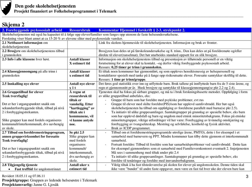 Forskning viser blant annet at ca 15-20 % av elevene sliter med psykososiale vansker. 2.1 Nettbasert informasjon om Link fra skolens hjemmeside til skolehelsetjenesten. Informasjon og bruk av fronter.