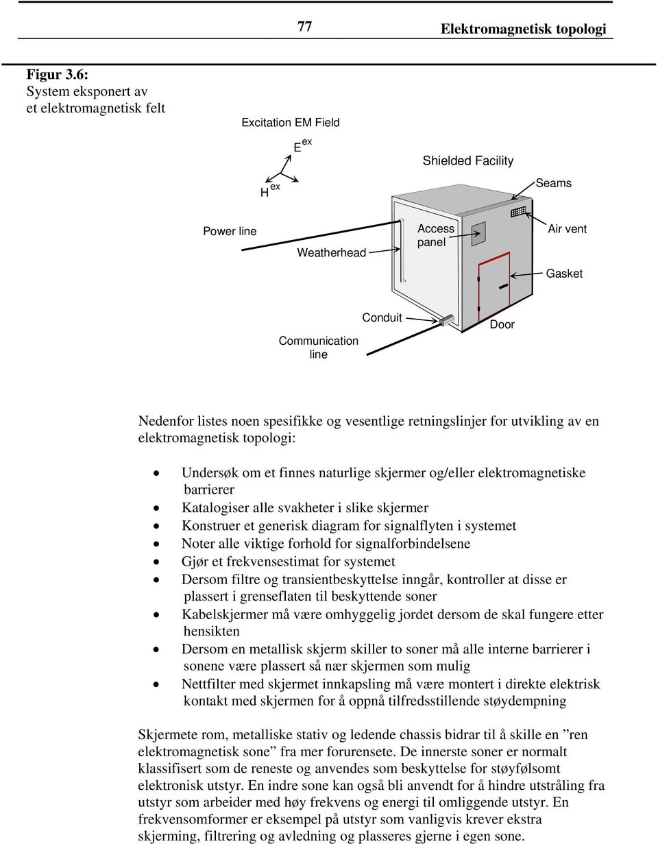 listes noen spesifikke og vesentlige retningslinjer for utvikling av en elektromagnetisk topologi: Undersøk om et finnes naturlige skjermer og/eller elektromagnetiske barrierer Katalogiser alle