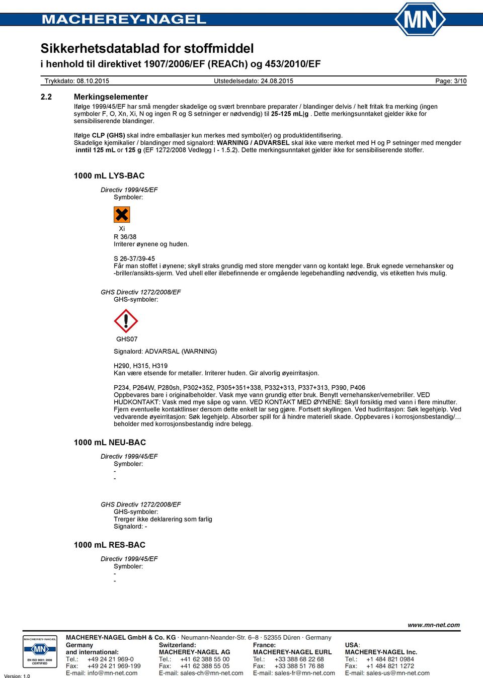 er nødvendig) til 25125 ml g. Dette merkingsunntaket gjelder ikke for sensibiliserende blandinger. Ifølge CLP (GHS) skal indre emballasjer kun merkes med symbol(er) og produktidentifisering.