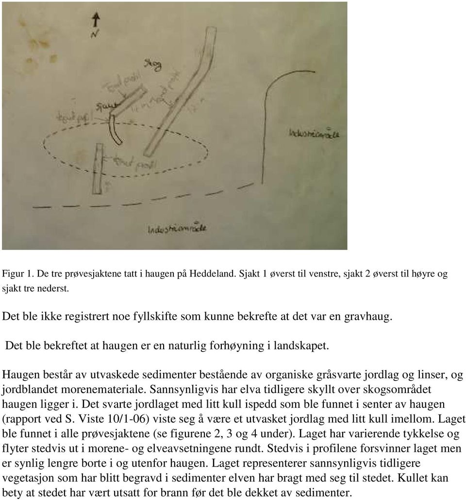 Haugen består av utvaskede sedimenter bestående av organiske gråsvarte jordlag og linser, og jordblandet morenemateriale. Sannsynligvis har elva tidligere skyllt over skogsområdet haugen ligger i.