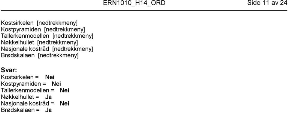 Nasjonale kostråd [nedtrekkmeny] Brødskalaen [nedtrekkmeny] Kostsirkelen = Nei