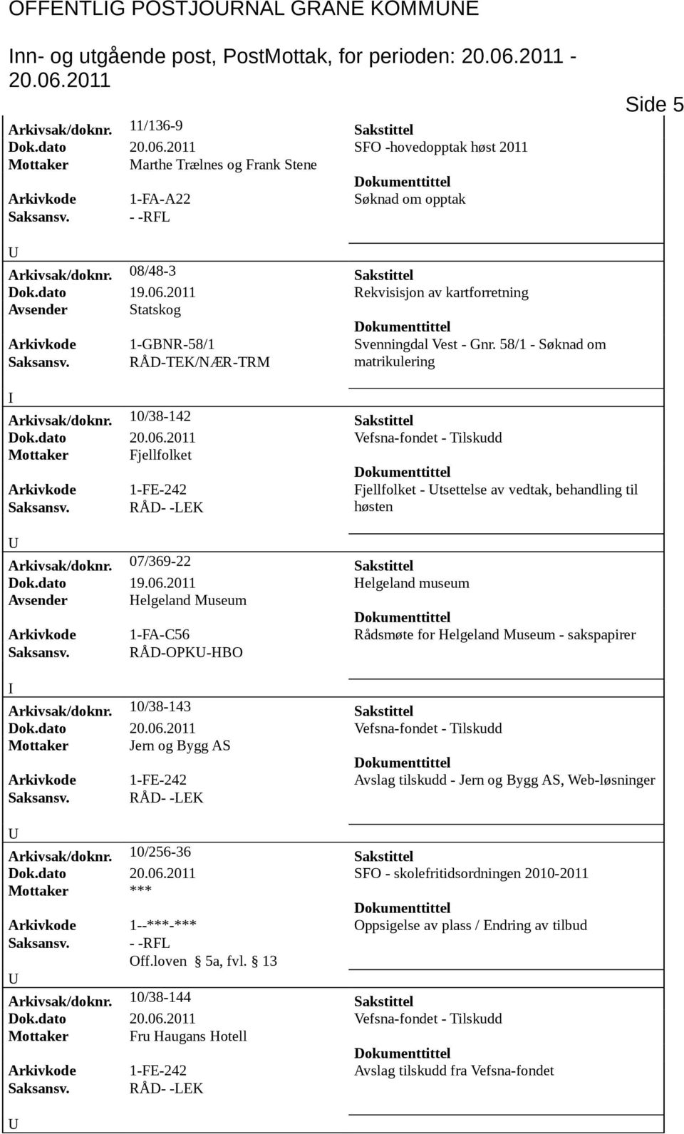 2011 Rekvisisjon av kartforretning Avsender Statskog Arkivkode 1-GBNR-58/1 Svenningdal Vest - Gnr. 58/1 - Søknad om Saksansv. RÅD-TEK/NÆR-TRM matrikulering Arkivsak/doknr.