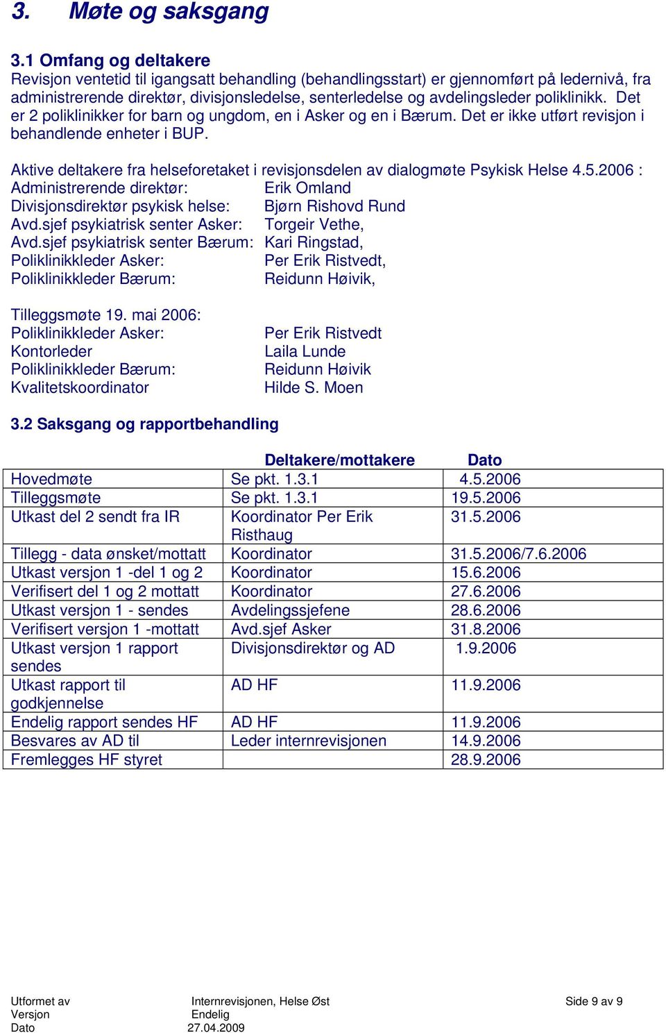 poliklinikk. Det er 2 poliklinikker for barn og ungdom, en i Asker og en i Bærum. Det er ikke utført revisjon i behandlende enheter i BUP.