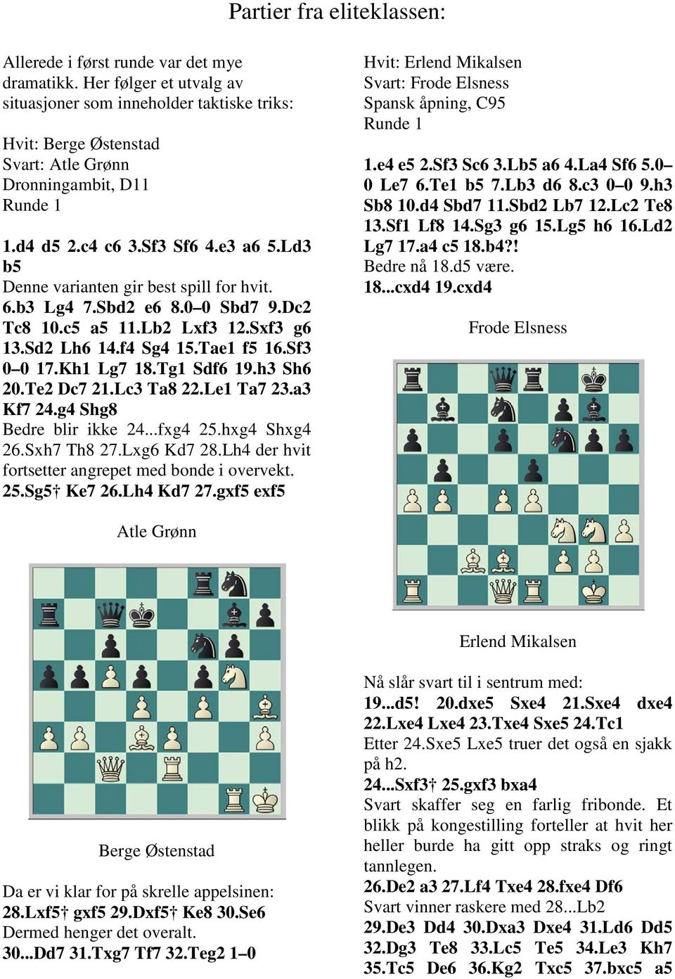 Kh1 Lg7 18.Tg1 Sdf6 19.h3 Sh6 20.Te2 Dc7 21.Lc3 Ta8 22.Le1 Ta7 23.a3 Kf7 24.g4 Shg8 Bedre blir ikke 24...fxg4 25.hxg4 Shxg4 26.Sxh7 Th8 27.Lxg6 Kd7 28.
