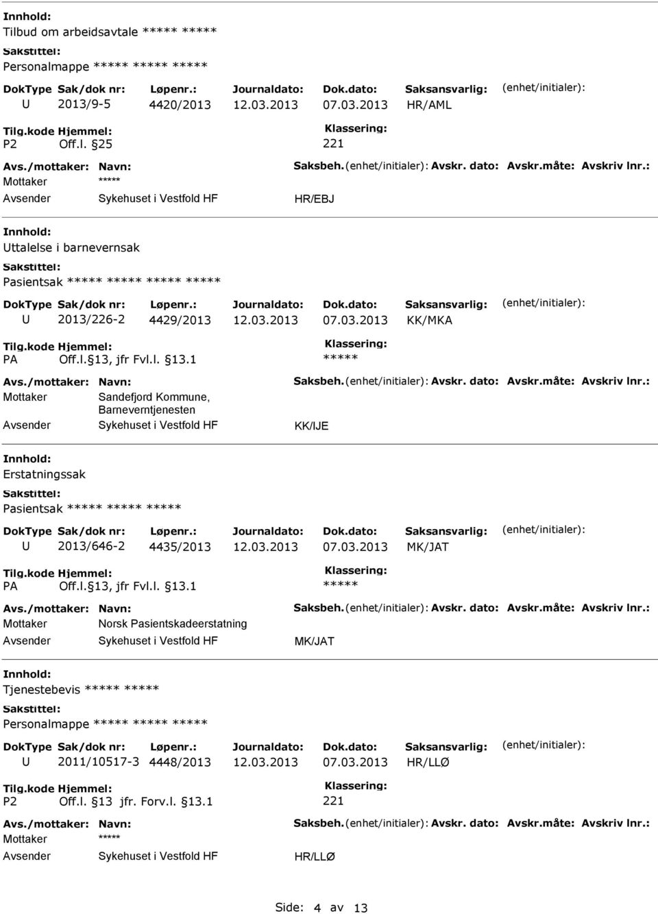 : Mottaker Sandefjord Kommune, Barneverntjenesten KK/JE Erstatningssak Pasientsak 2013/646-2 4435/2013 MK/JAT Avs./mottaker: Navn: Saksbeh. Avskr.