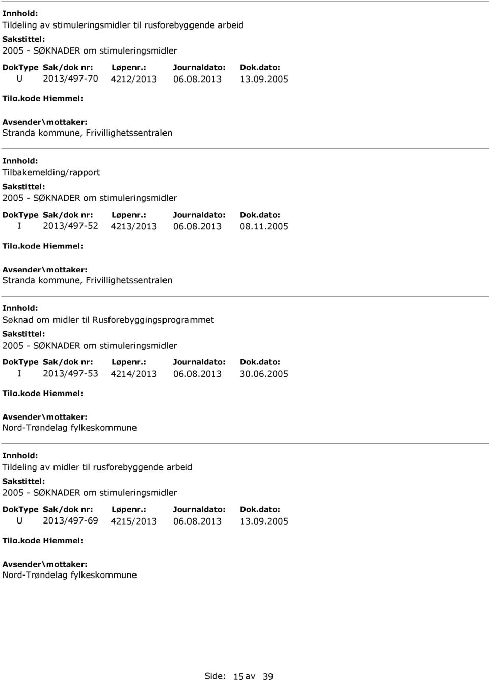 2005 Stranda kommune, Frivillighetssentralen Søknad om midler til Rusforebyggingsprogrammet 2013/497-53 4214/2013